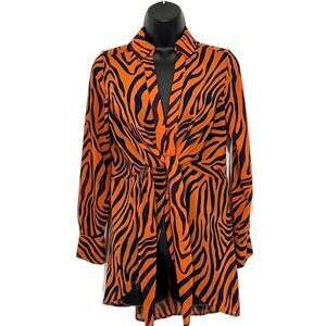 Bar lll Zebra Print Tie Front High Low Blouse Rust Navy Blue Size Xsmall